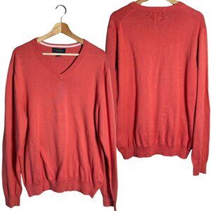 Brooks Brothers Pima Cotton V-Neck Knit Sweater Mens Large Orange Preppy Classic